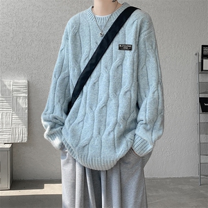 8XL-M圆领毛衣男秋冬慵懒风宽松情侣装麻花针织羊毛衫MY19004P68图片