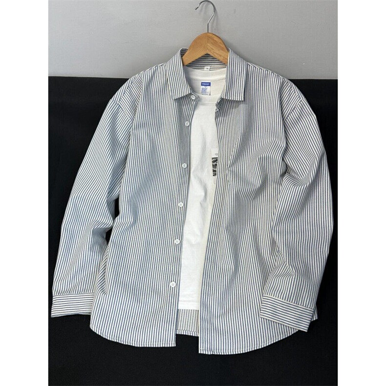 C51HH-特P38黑色条纹衬衫男长袖春季内搭叠穿衬衣情侣外套，男装衬衫，星座1007（原301D）