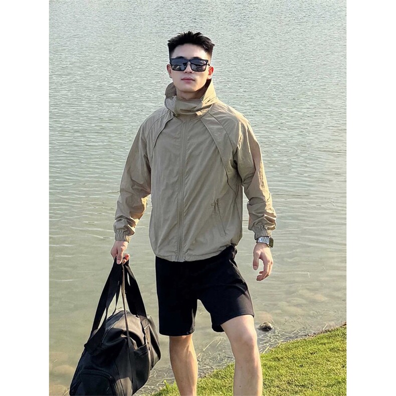 现货冰丝连帽防晒衣轻薄网眼透气户外运动拼接外套男A699-P45,男装防晒衣,星座1505