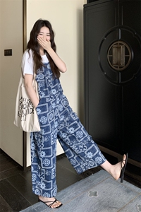 【新款】垂坠感印花背带裤女夏季连体裤2C353/8672/P120/K178图片
