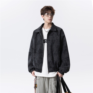 秋冬钢印扎染皮夹克外套男 D309B-JK01-P90控128图片