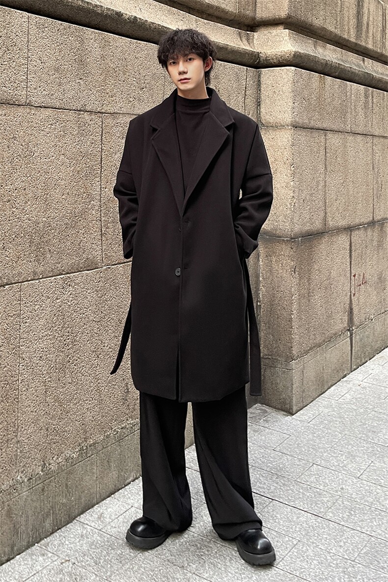 秋冬毛呢大衣男潮日系大码风衣宽松中长外套MN9568/P100加棉P110,男装风衣,电商B316
