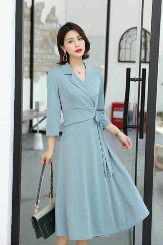 现货秋季新款纯色气质连衣裙，女装连衣裙，千禾木