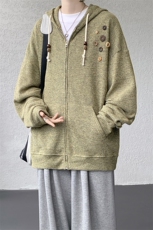 美式复古设计感针织连帽外套男女小众慵懒卫衣开衫潮牌WY21P78，男装卫衣，电商D206-1