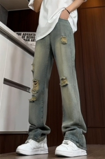 B221美式ins高街暗黑小众微喇破洞牛仔裤LK24180-P60控78，男装牛仔裤，电商B221