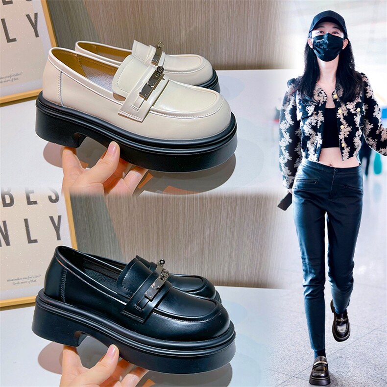 真皮乐福鞋女2023秋季新款英伦风小皮鞋粗跟时装单鞋女小香风女鞋，女鞋小皮鞋，电商A223