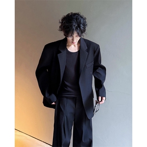 潮流休闲西装外套高级痞帅宽松韩版自带垫肩西服外套可整套搭配图片