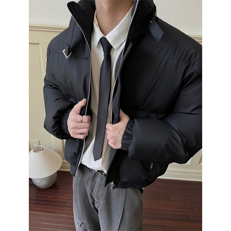 美式cleanfit羽绒棉服男款秋冬立领设计感绑带加厚外套面包服夹克,男装棉衣,电商A102B