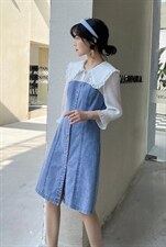 现货热卖拼色牛仔连衣裙，女装连衣裙，迈裳亿