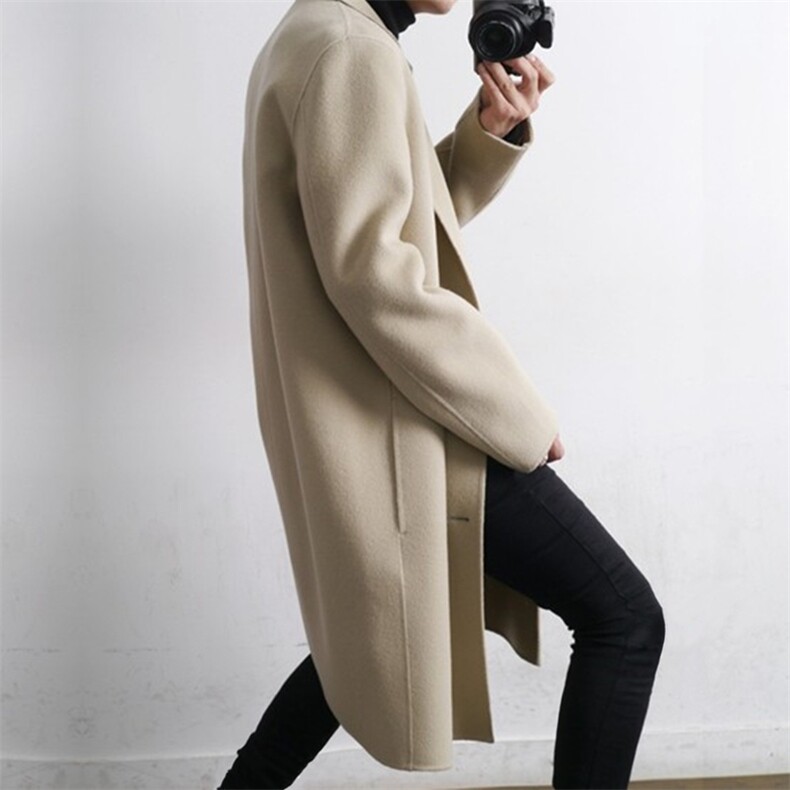 秋冬季百搭落肩毛呢大衣男韩版中长款宽松学院风衣外套*FK66-P155，男装毛呢大衣，四季星座713