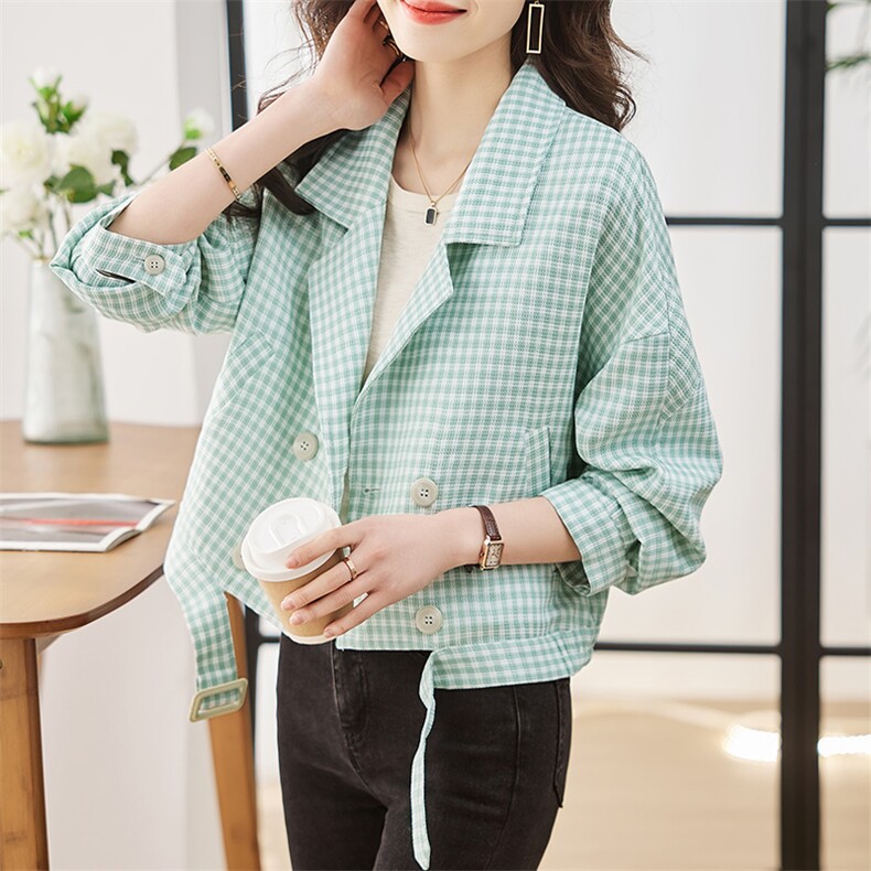 小个子短款格子外套女2023春季新款时尚百搭单排扣夹克风衣上衣,女装短外套,辉之琳