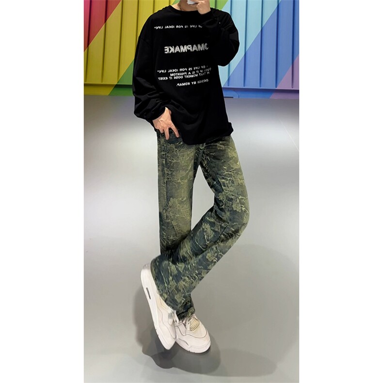 B221美式ins高街小众休闲提花直筒牛仔裤LK24381-特P52控88,男装牛仔裤,电商B221