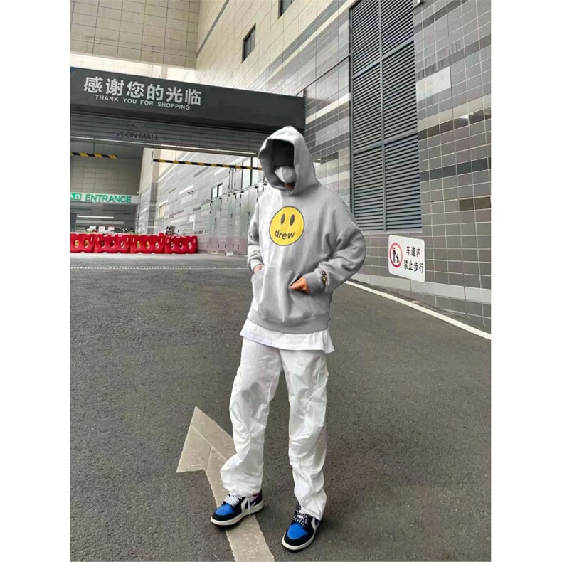 网络图现货美式重磅华棉潮流设计笑脸印花男女连帽卫衣WY1005-P48,男装卫衣,星座715-7