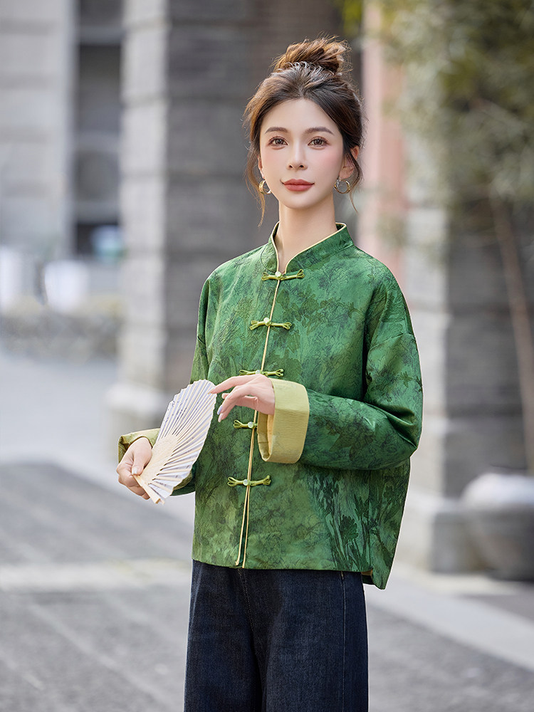 芷墨2025新款秋装时尚复古新中式外套缇花外套超百搭,女装短外套,芷墨服饰