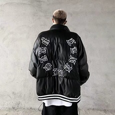 2025冬新PU皮款刺绣棉服情侣宽松百搭嘻哈棒球服潮流棉衣外套，男装棉衣，星座715-4
