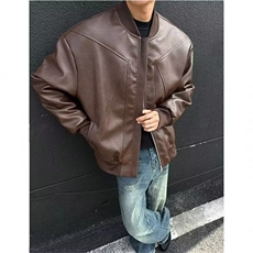 1506/Q29270/P80秋冬新款男士皮衣夹克新款黑色外套圆领修身，男装夹克，星座1506