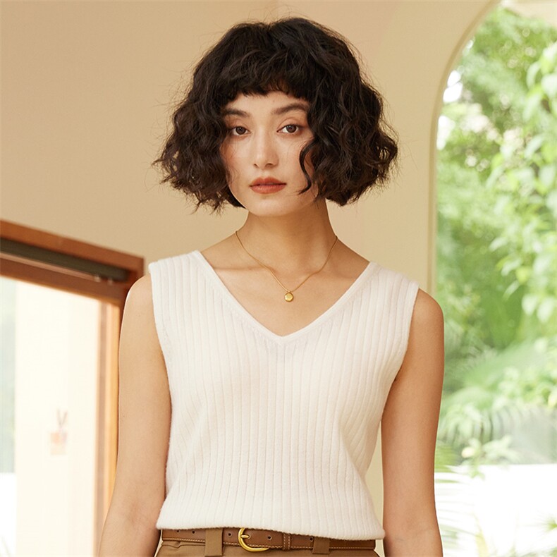 2025年秋季新款十二针抽条针织羊绒女士背心时尚休闲通勤百搭，女装羊绒衫，高粱穗羊绒