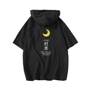 连帽短袖t恤男大码胖子带帽五分袖中袖  白底 LD54047-P45图片