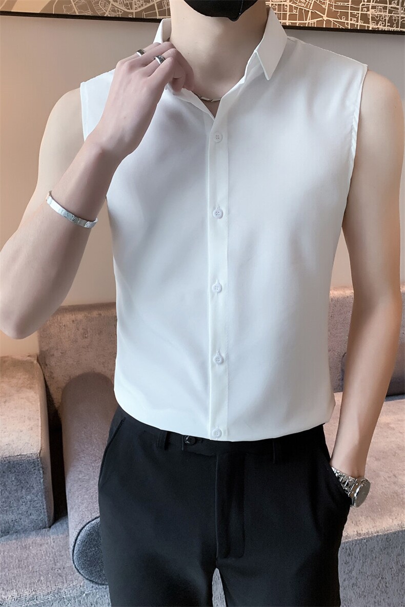 B216CS203P302025夏装新款男士无袖背心衬衫社会小伙风,男装背心/马甲,电商B216（原B302）