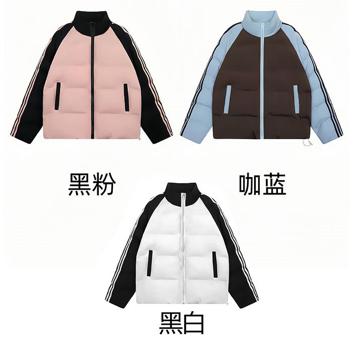 高质量【可二开压图】潮美式拼色三条杠男女羽绒棉衣服Y901-P55,男装棉衣,电商B245