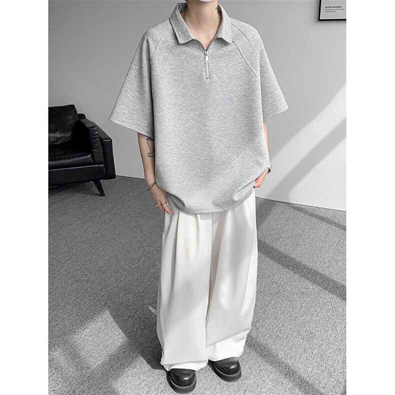 8XL-M半拉链t恤短袖POLO衫男款夏季美式翻领宽松大码半袖DT008P45图片