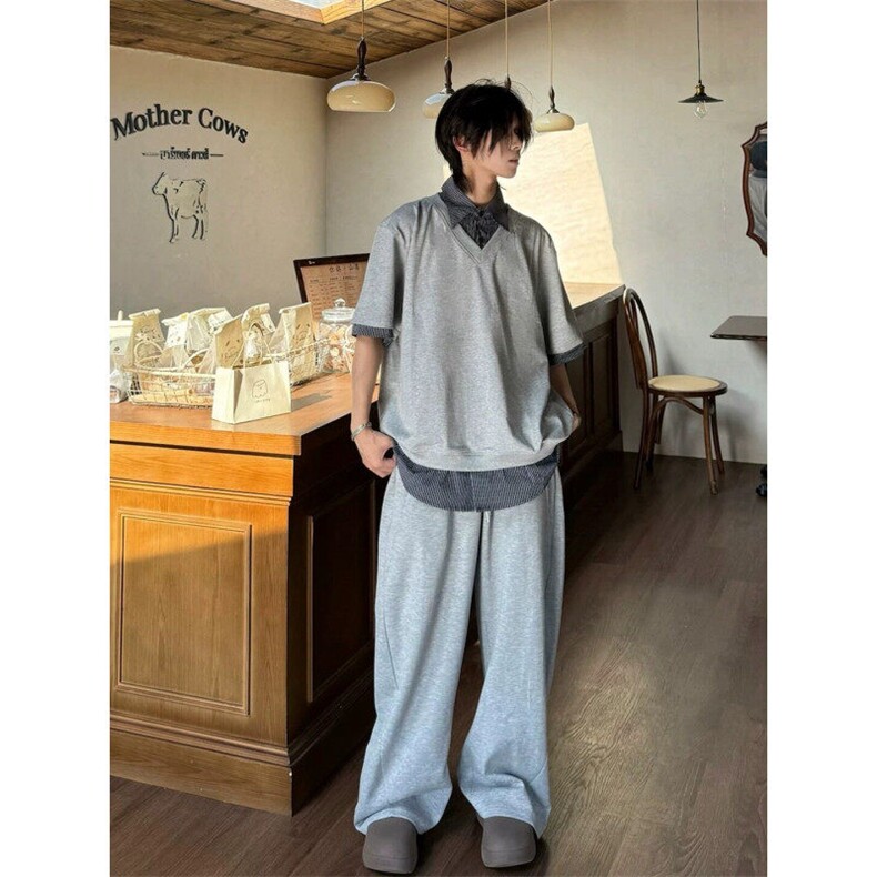 【有货】DPL01-批45花灰色假俩件格子短袖男POLO衫夏季重磅半截袖,男装T恤,星座603-2