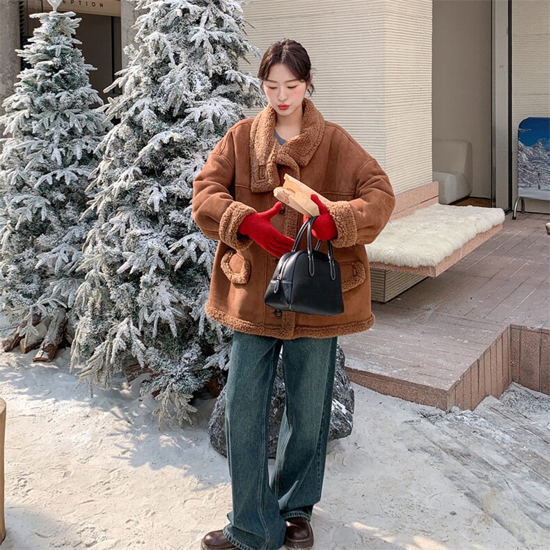 2025冬季新款！韩系复古皮毛一体外套,女装棉衣/棉服,1C151