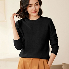 时尚百搭羊毛圆领宽松毛衣舒适保暖显瘦长袖针织衫，女装羊毛衫，北娇羊绒