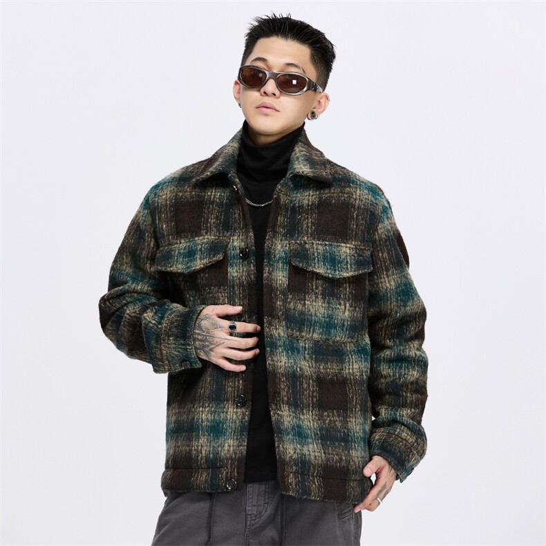 格纹毛呢外套潮冬季美式复古宽松呢子大衣436-981-P135K178,女装短外套,电商A436