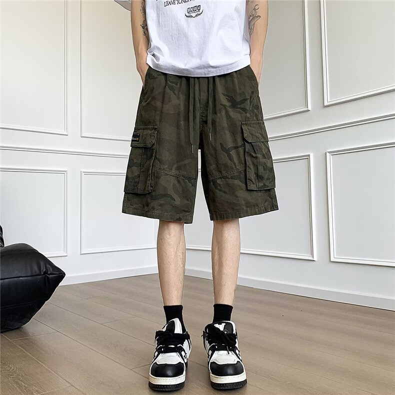 夏季大口袋迷彩工装短裤男美式复古宽松休闲百搭五分裤K6548-P39，男装休闲裤，星座412-2