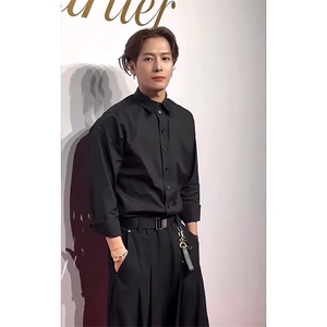 抖音得物二开高品质 秋冬中性风冰丝休闲长袖衬衣垂感宽松上衣W88图片