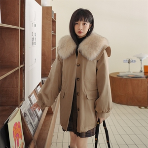 卡其色海军领短款派克棉服女冬超火好看加厚工装羽绒棉衣棉袄外套图片