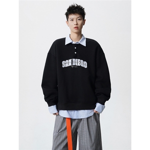 HW2545特P55控98面布54棉46聚酯假两件POLO情侣卫衣宽松外套男图片