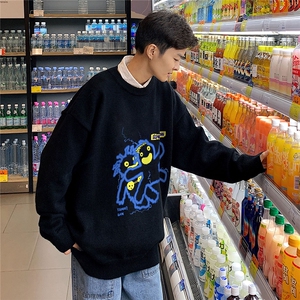 1港风圆领中性情侣潮流大码M-5XL印花毛衣男外套7831P48加绒P55图片