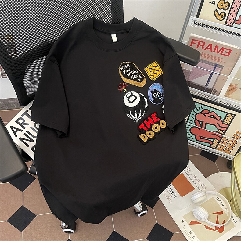 T恤220克纯棉绣花短袖美式高街宽松体恤衫XZ212-1-QXT3056-P39,男装T恤,星座212-1