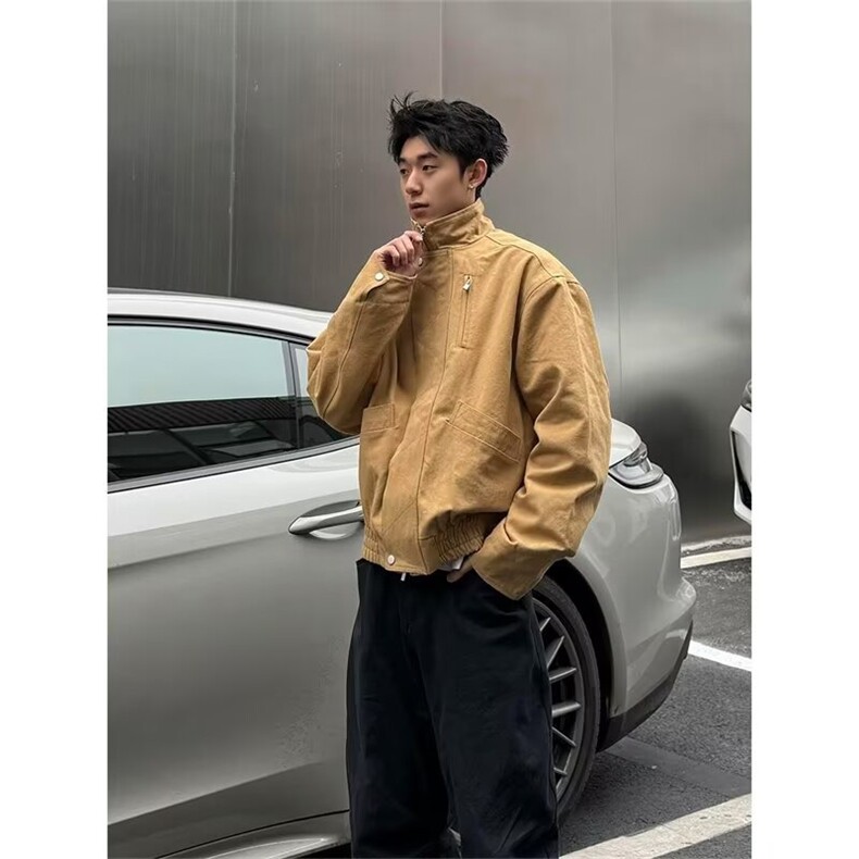 W556-P982025秋季新款男女同款美式休闲夹克宽松纯色工装外套，男装夹克，星座911-1