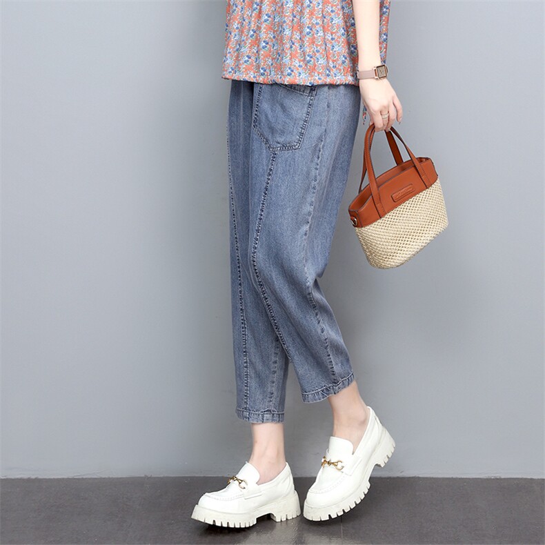 2022夏季新款天丝牛仔裤宽松显瘦舒适百搭女裤,女装牛仔裤,悦见她