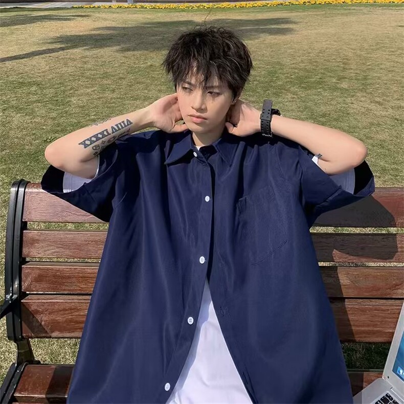 夏季新款衬衫潮流男高级感百搭简约休闲衬衣送领带CS071-P32图片
