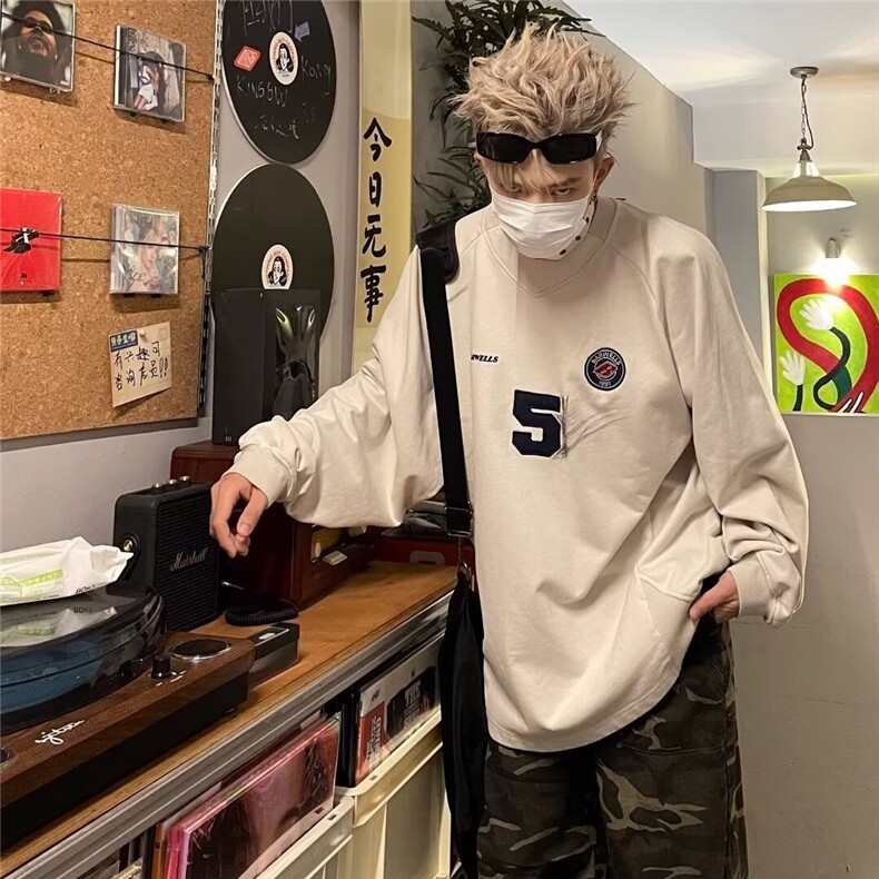 美式复古情侣刺绣卫衣男女宽松休闲球服上衣潮牌外套L66022-P50图片