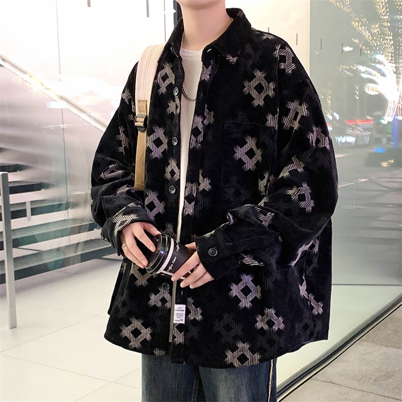 港风春秋新款时尚潮流印花衬衫夹克男上衣百搭XY-2351-P70加绒90,男装夹克,星座717