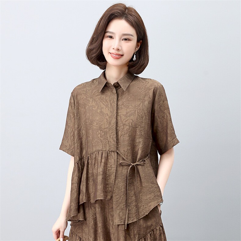 妈妈休闲天丝衬衫女夏中年洋气减龄时尚高端宽松,女装衬衫,雪樱依海