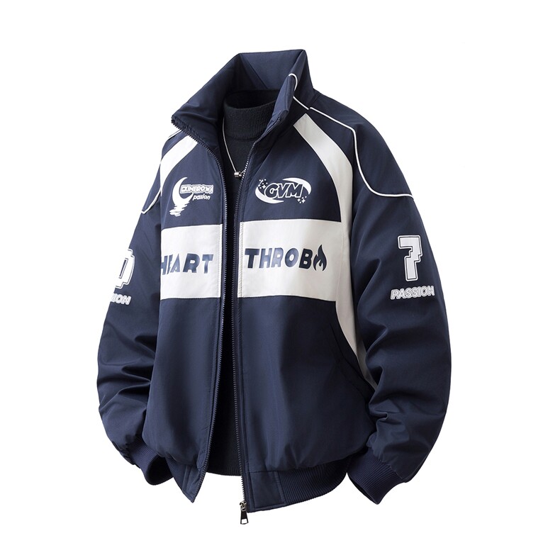 1印花机车户外赛车M-5XL大码：涤纶棉衣男白底78179P128控178，男装棉衣，星座227-7