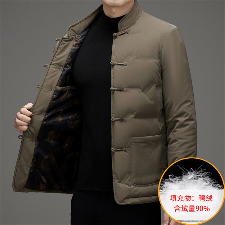 中老年唐装90绒羽绒服男士复古盘扣风羽绒服外套中式唐装,男装羽绒服,钱塘723