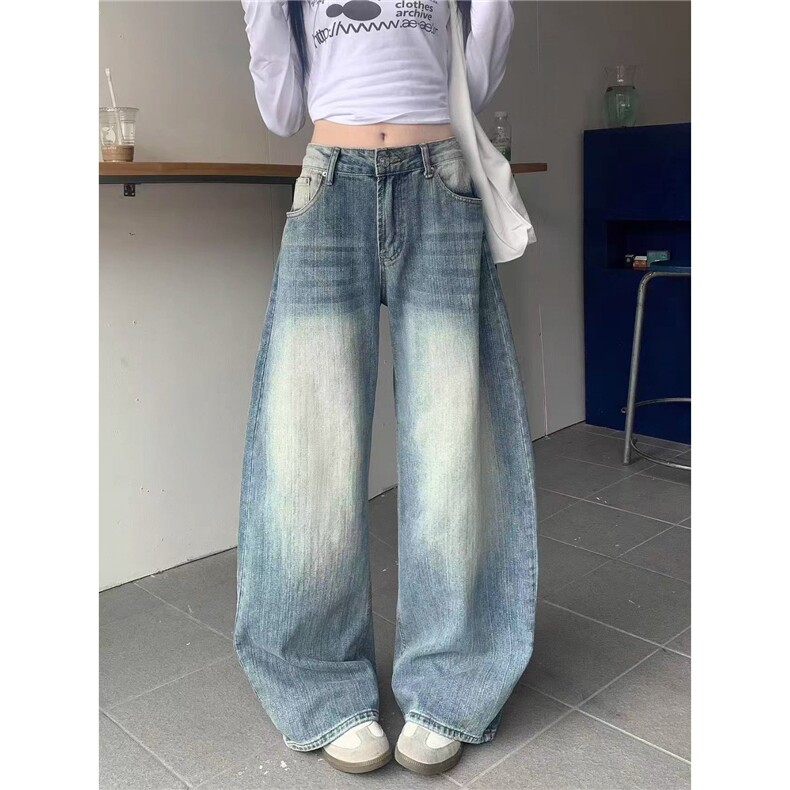 美式复古竹节纹水洗弯刀牛仔裤男款潮牌cleanfit宽松休闲阔腿长裤,男装牛仔裤,星座516A