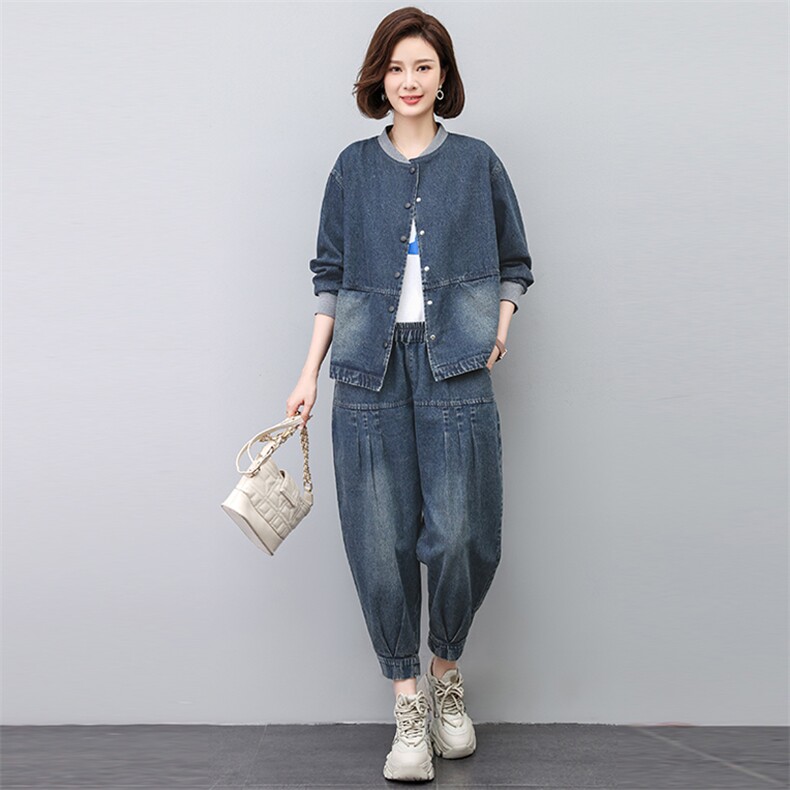 时尚休闲牛仔套装女2025春秋新款中年妈妈宽松大码洋气减龄两件套,女装套装/套裙,悦见她