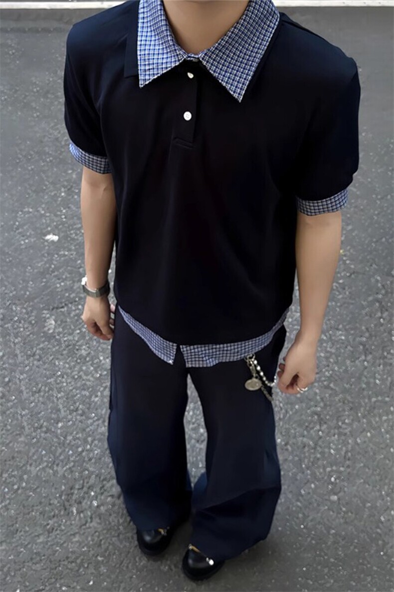 现货~自制高品质藏青色假两件短袖衬衫t恤polo衫POLO0003特P45,男装Polo衫,星座908-1