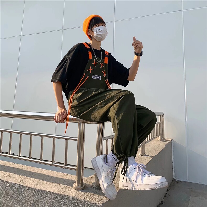 军绿色工装背带裤女美式高街日系设计感K1106P55,男装休闲裤,星座1116-2