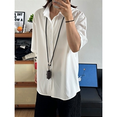 薄款冰丝短袖衬衫男简约纯色垂感休闲痞帅衬衣CS288-P20，男装T恤，星座301C-5