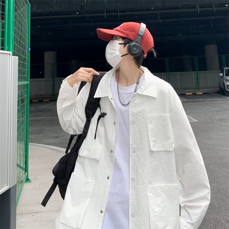 日系青春流行男时尚翻领慵懒风衣潮百搭潮流纯色秋季简约新款,男装夹克,星座716-4