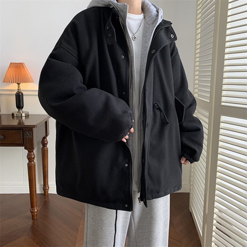 假两件潮牌棉服冬季加厚毛呢外套男ins港风连帽呢大衣 W6510-P75图片